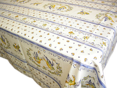 French coated tablecloth (Moustiers2014. white x blue)